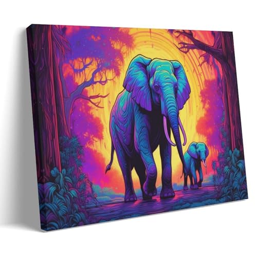Toile murale abstraite éléphant coucher de soleil tableau deco 60x90cm