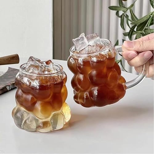 AEE® 2 Adet Kulplu Boncuk Şekilli Cam Bardak – 350ml Borosilikat Üzüm & Kabarcıklı Tasarım | Isıya ve Darbeye Dayanıklı Soğuk Kahve, Çay, Meyve Suyu Bardağı (Kulplu 3D Cam Bardak Seti) - Görsel 1