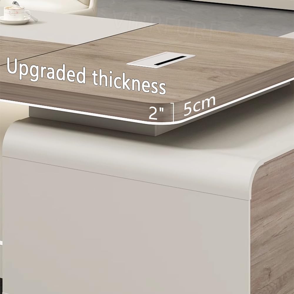 L-Shape Modern Executive Desk with Led Light Strip, Luxury L-Shape Office Executive Desk with Double Cabinets, Easy Installation (Black, 95" / 240cm) Black-right Cabinet 95"L x 63"W x 30"H