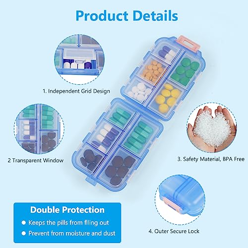 ACWOO Pill Box Organizer, 4-delige draagbare medicijnopbergdoos met 10 vakken, pillendoosje Pillendispenser voor vitamines, levertraan, supplementen en medicijnen voor reizen en werk - Afbeelding 4
