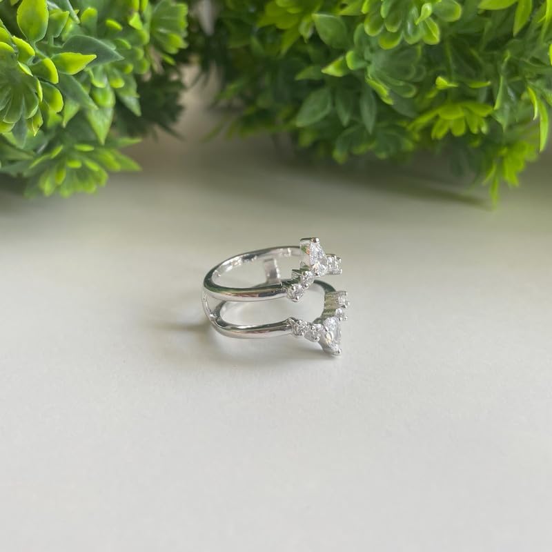 White Diamond Crown Shaped Enhancer Guard For Women, 14k Gold Finish April Birthstone White Diamond Wrap Ring, Engagement Ring