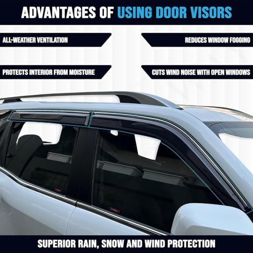 Image of Seltos Side Door Visor Car Rain Guard Compatible with Kia Seltos (Year 2025 Onwards) All Model - Chrome Lined Rear Window Wind Deflectors, Polycarbonate, Smoke, Set of 6 Pcs