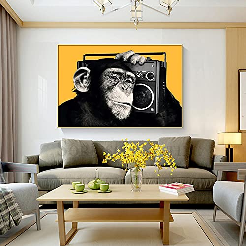 Impression sur toile noir gorille peinture murale salon 50x90 cm sans cadre
