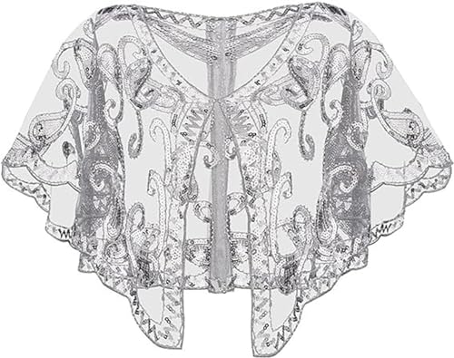 Cape pailletée 1920s Viloree blanc | Châle vintage flapper pour soirée