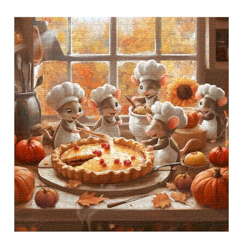 Puzzles de Ratones Lindos para Adultos 1000 Piezas, Puzzles de Ratones de Cocina de Otoño, Rompecabezas Difícil de Animales para Arte de Pared en Casa miniatura 2