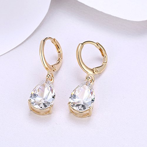 14K Gold Plated Teardrop Cubic Zirconia Dangle Drop Small Hoop Earrings For Womens Oval Dangling Wedding Hypoallergenic Fashion Elegant Diamond Jewelry Gifts Bridesmaid4