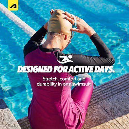 Image of Boldfit Swimming Suit for Women 2 Piece Swim Suit Set, Full Body Swimming Costume, Stretchable Fit Swimwear, Sleeve Swimsuit for Women Polyspandex Swimming Dress