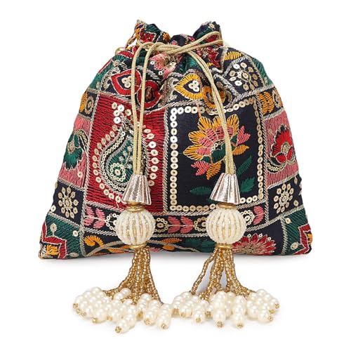 Image of LONGING TO BUY Indian Ethnic Pearls & Sequence Potli Bag for Women, Wedding Potli Bag and For Ethnic Wear