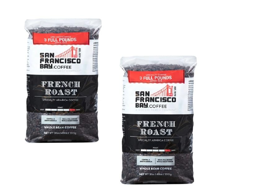 San Francisco French Roast Whole Bean Coffee, Dark Roast Gourmet Coffee Beans, Bold Smoky Flavor, Ideal for Espresso, Drip & French Press, 3 lb Bags (2 Pack), Fresh Roasted Whole Beans