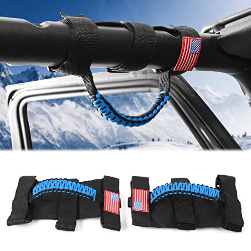 Blue Roll Bar Grab Handles For Jeep Wrangler YJ TJ JK – 4-Piece Set, PU + ABS, Universal Fit