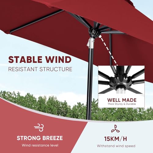 Image of Tempera Patio Market Outdoor Table Umbrella with Auto Tilt and Crank, Large Sun Umbrella with Sturdy Pole & Fade Resistant Canopy, Easy to Set