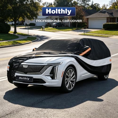 Image of 10 Layers SUV Car Cover Custom Fit for Cadillac Lyriq (2022-2026), Waterproof All Weather for Automobiles, Outdoor Full Cover Sun Dust Rain Protection with Cotton. Black