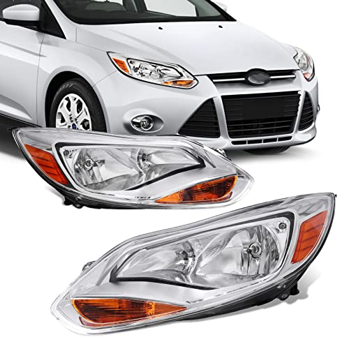 For 2012 2013 2014 Ford Focus Chrome Headlight Headlamp Replacement Driver and Passenger Side