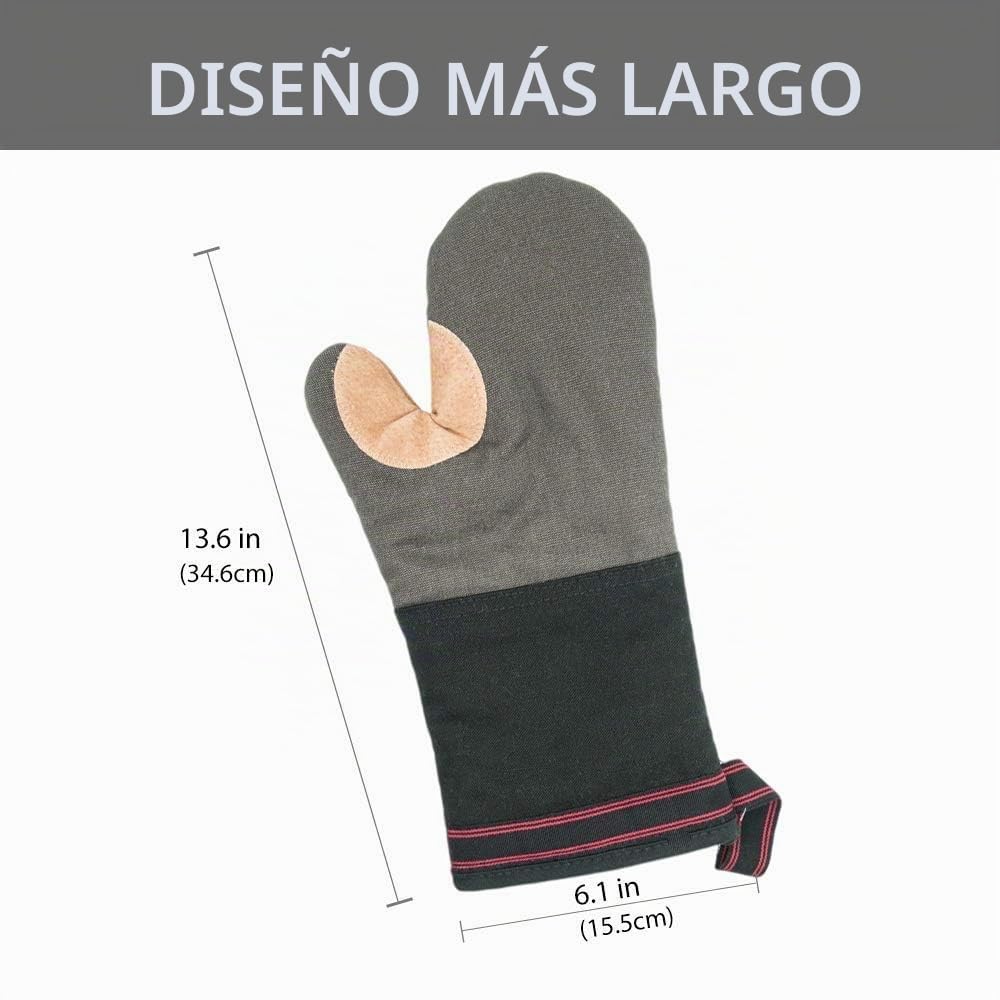 AYADA Guantes Horno Gruesos Largos Grandes, Manoplas Horno Cocina Profesional Antideslizante Lona Fibra de poliéster Cuero Oven Gloves (Gris)