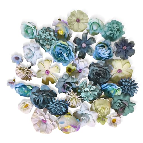 XSDSLS 40 PCS Fleurs Artificielles, Fausse Fleur Decoration,Mini Fleur Decoration,Fleurs de Décoration de Gâteau, pour DIY Mariage Fête à Domicile (Bleu +...