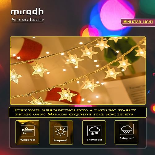 Image of MIRADH 14 Star Shape String Led Light 3 Meter led Lights for Home Decoration Plug in Fairy String Lights, Diwali Lights for Decoration for Home Still Mode Only Strip Lights (14 Star Warm White)