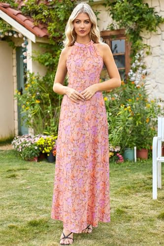 Image of STYLEWORD Women's Summer Floral Halter Maxi Dress Vacation Semi Formal 2026