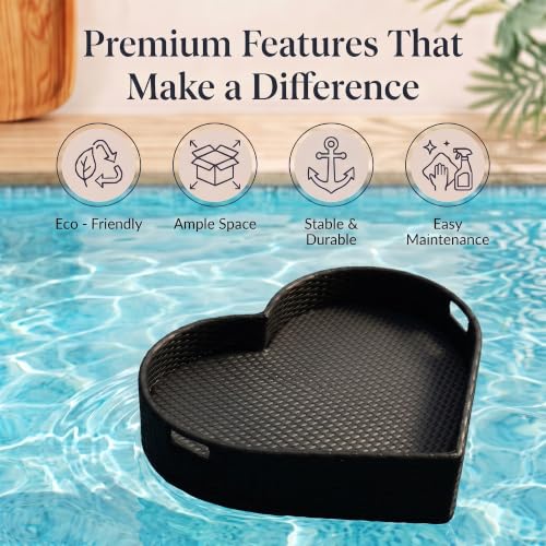 Image of BRISHI Luxury Floating Serving Tray | Swimming Pool Floats for Adults for Sandbars, Spas, Bath, and Parties | Floating Tray for Pool Serving Drinks, Brunch, Food on The Water (Black).