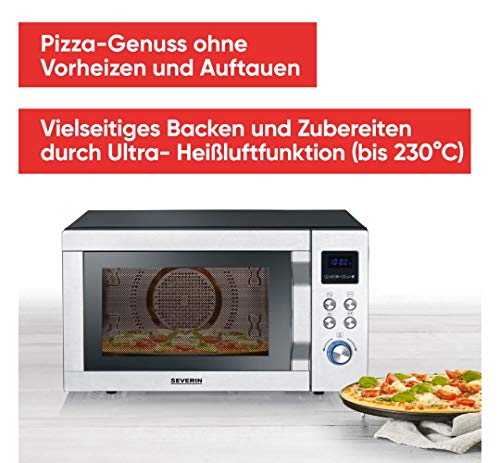 SEVERIN 4-in-1 magnetron met dubbele grill, minioven met pizza-Express functie, magnetron met grill en heteluchtfunctie tot 230 °C, roestvrij staal/zwart-mat, MW 7759 - Image 3