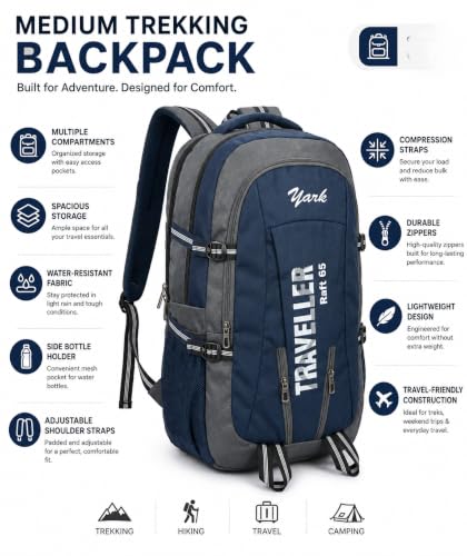Image of Stylbase 50L Travel Backpack for Men & Women | Large Capacity Waterproof Trekking Bag | Hiking, Camping, College, Office & Weekend Travel Rucksack with Side Bottle Pockets