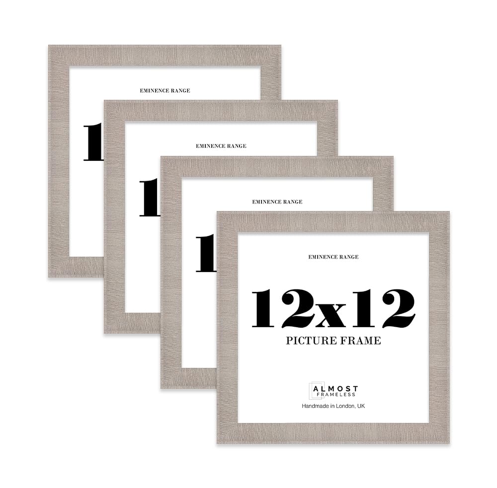 12x12" Grey Picture Frame - Rustic Wood Industrial Effect Photo Frame for Wall Display, Ideal for Posters, Prints & Home Décor, Wall Hooks and Kickstand, 32mm Edge - 4 Pack