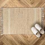 Chardin home 2x3 Jute Cotton Hand Woven Rug with Knotted Fringes, Braided Boucle...