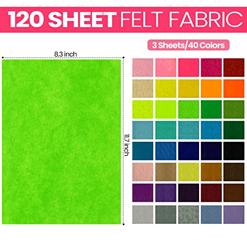 Image of Reginary 120 Pcs 12 x 8 Inch Felt Sheets Bulk for Craft 40 Assorted Color | Felt Fabric Squares Stiff Paper, Back to School Fall Festival Holiday DIY Craft Sewing Patchwork, Felt Book Supplies