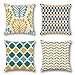 Produktbild Artscope 4er Pack Kissenbezug 45 x 45 cm, Baumwolle Leinen Dekorativ Kissenbezüge Dekokissen Kissenhülle Set Kissen Fall für Sofa Auto Schlafzimmer Zuhause Dekor (Geometrie Cyan)