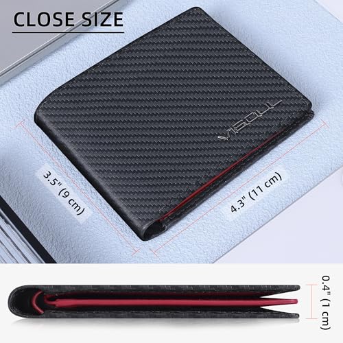VISOUL Wallet for Men with 2 ID Windows 8 Credit Card Slots 2 Cash Compartments, Carbon Fiber Leather Bifold Mens Wallet with RFID Blocking (Carbon Fiber Black+Burgundy)4