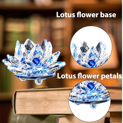 Miniatura 4 de Escultura De Flor De Loto De Cristal Para Decoración De Centro De Mesa Elegante Para Dormitorio, Relajación Y Bienestar, Pieza Interior Azul