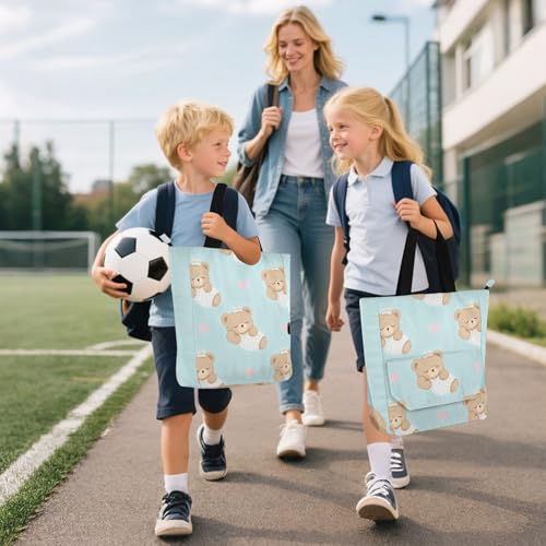 Bolsa de biblioteca escolar con múltiples bolsillos y oso de dibujos animados 6