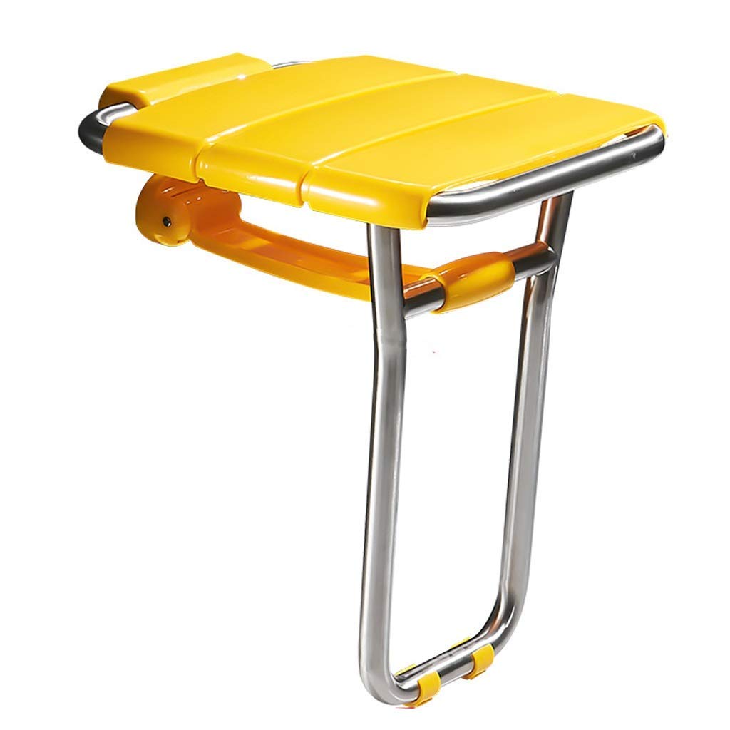 Asiento de ducha amarillo con patas, taburete de baño plegable de montaje en pared, taburete plegable para cambiar zapatos, taburete de baño para adultos, ancianos y discapacitados, máximo 250 kg