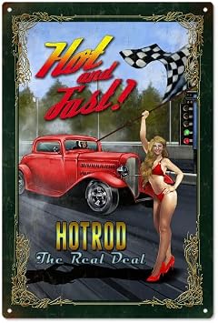 Vintage Hot And Fast Hod Rod Pin Up Girl Sign