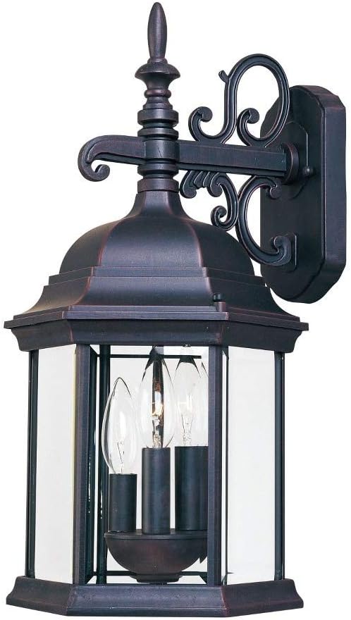 Maxim Lighting Builder Cast 3-Light Outdoor Wall Light | Empire Bronze Finish | Clear Glass Shade | Early American Porch Patio Outdoor Light | 1073CLEB