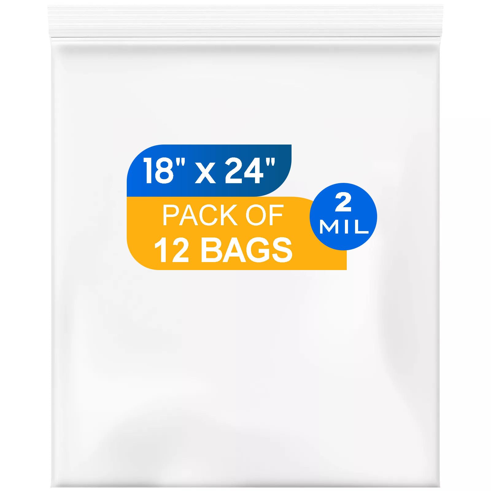 12 Large Plastic Clear Bags with Zipper Top, 5 Gallon 18" x 24" Large Plastic Storage Bag for Packaging Clothing Moving, 2 Mil Thick Resealable Bags