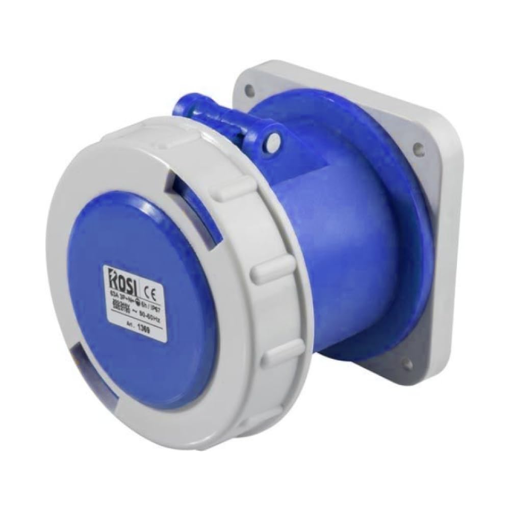 Presa industriale da incasso, 220V 230V, 3 poli 2P+T, 63A, IP67, 100x100mm - Rosi 1001363