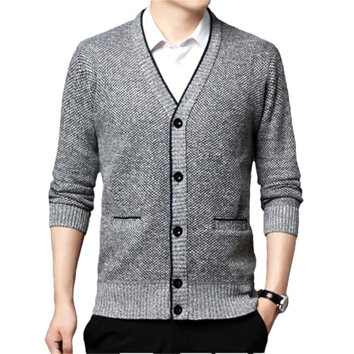 Men V Neck Cardigan Sweater Casual Button Front Single Breasted Long Sleeve Pullover Knitwear