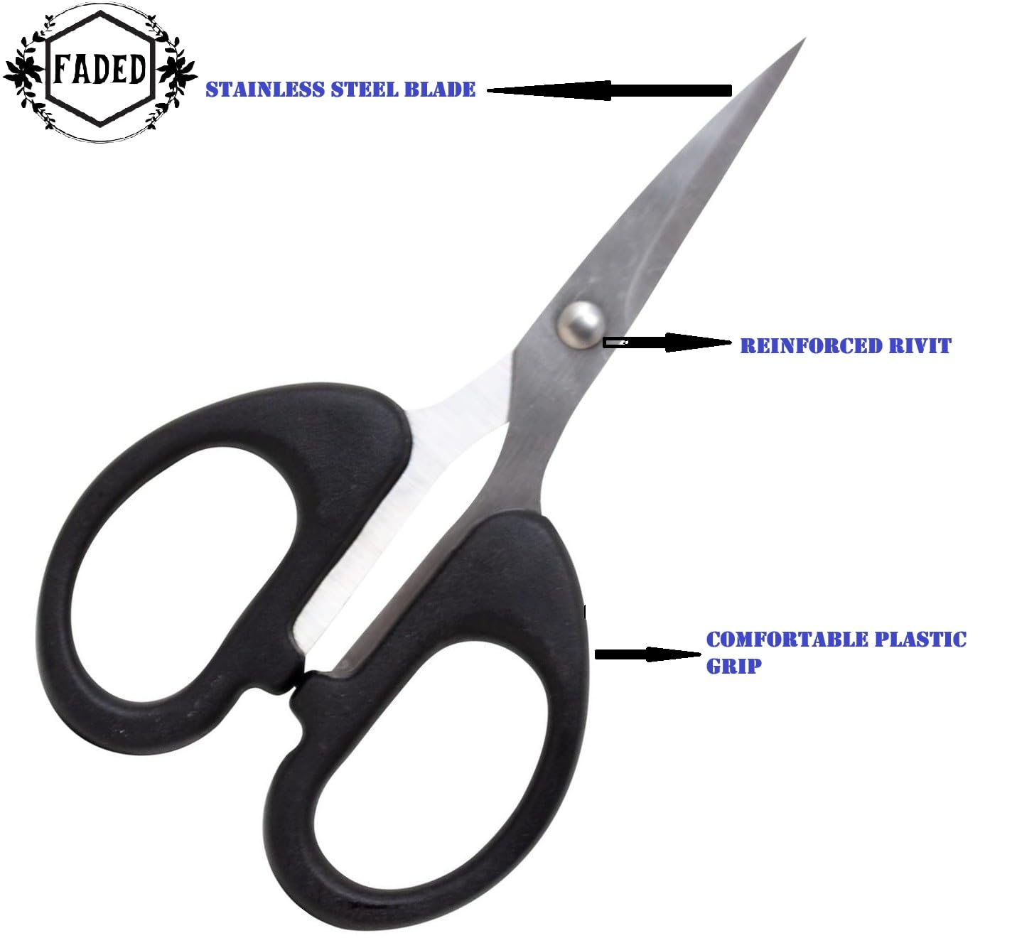 Faded Small Stainless Steel Scissors – Multipurpose Craft & Kitchen Shears with Ergonomic Comfort Grip Handle – Sharp, Durable Blades for Fabric, Food Prep & DIY Use (2Pc) - Image 3 thumbnail
