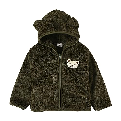 Cartoon Thick Fleece Zipper Coat for Baby Girls Hooded Teddy Ear Solid Color Plush Jacket Toddler Boys Cute Soft Outwear