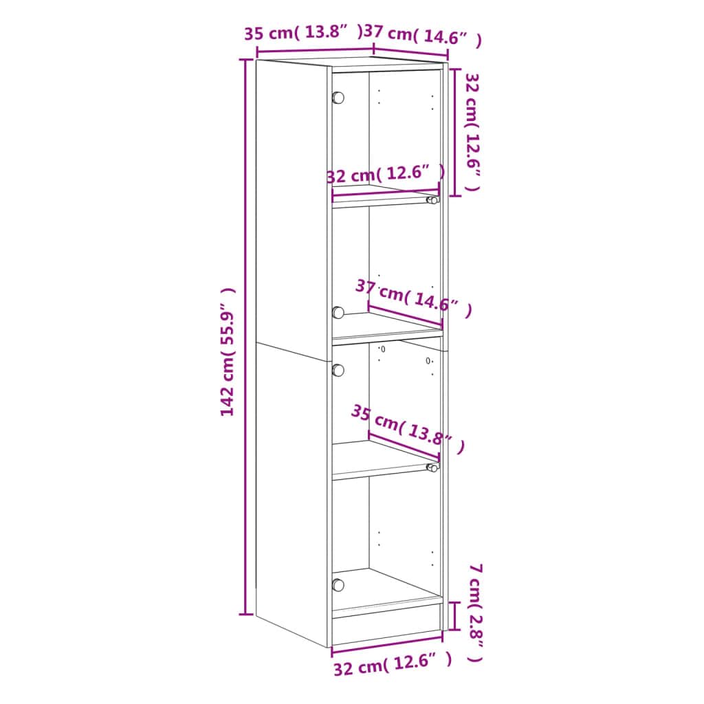 vidaXL Highboard, Beistellschrank mit Glastüren, Sideboard mit viel Stauraum, Schrank Kommode Hochschrank Wohnzimmer Schlafzimmer, Sonoma-Eiche