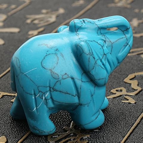 Kangsanli Turquoise Elephant Statue 1.5" Mini Hand Carved Gemstone Animal Figurine Desktop Feng Shui Ornament Home Decoration Collectibles Cover