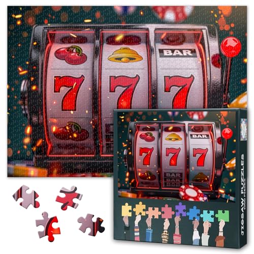 Jigsaw Puzzles 1000 Pieces for Adults Casino Slot Machine Wins the Jackpot Concept of Success Paper Puzzles Mindful Challenge Game Home Wall Decor Activity Hobby Gift Large 27.5 x 19.7 Inch