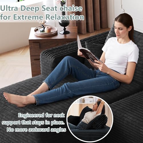 Image of Boneless Cloud Couch Comfy Sectional Couches for Living Room,U Shaped Sofa Couch in a Box with Ottoman Deep Seat Memory Foam Compressed Sofa(Black, 95 inch Left Facing Chaise)