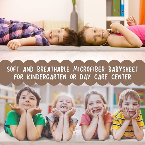 Image of VitalCozy 12 Pcs Daycare Cot Sheets for Sleeping Bulk 48 x 24 Inch Standard Size Preschool Soft Breathable Nap Rest Mat Crib Sheet for Kids Baby Boys Girls (Beige)