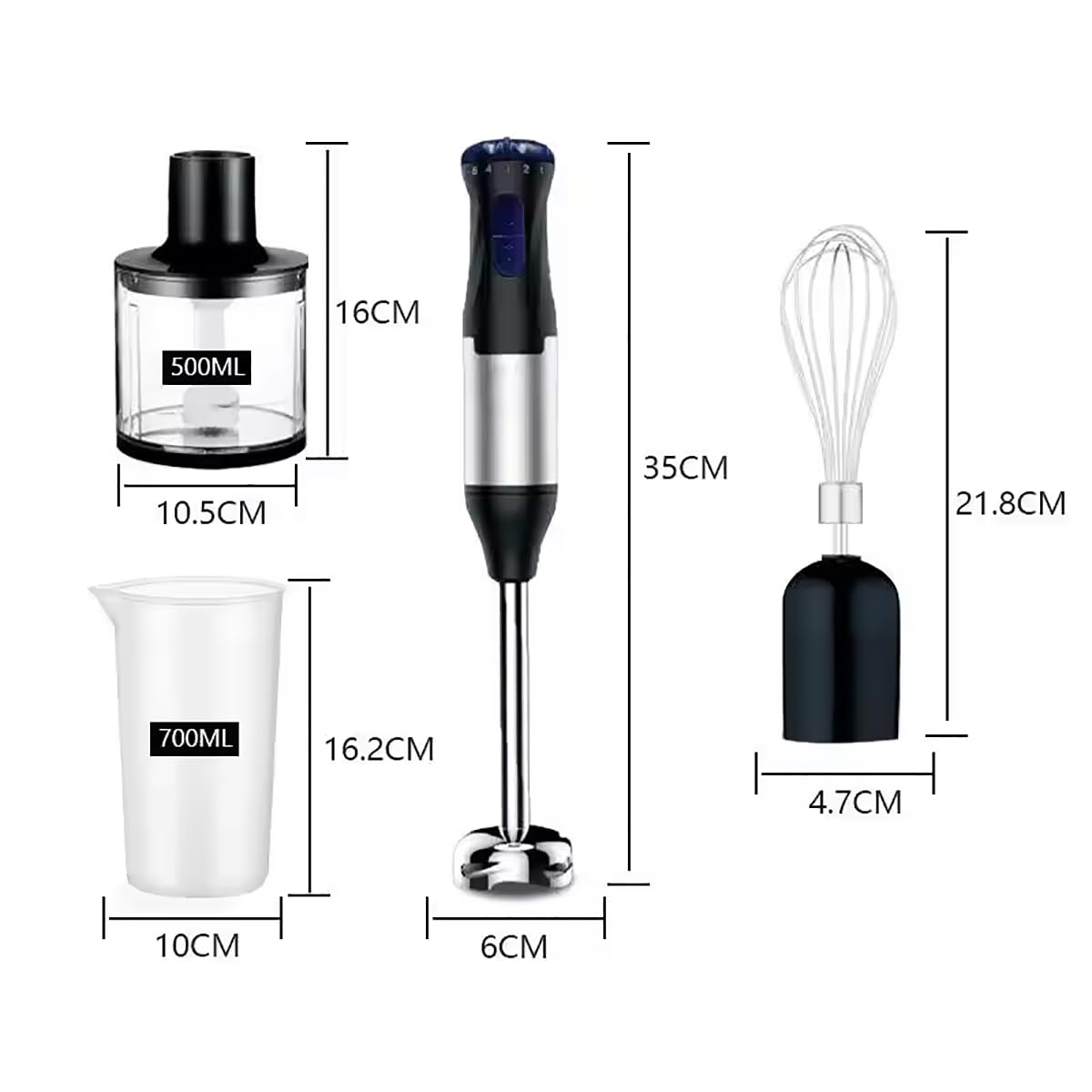 Espumador de leche, batidora de inmersión de mano, potente batidora de mano de 1000 W, ajuste de velocidad de 5 velocidades, batidor inteligente de acero inoxidable con batidores de huevos y