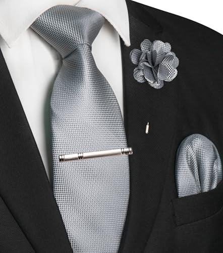 Image of JEMYGINS Mens Tie and Lapel Pin with Pocket Square Tie Clip Sets for Casual and Business 4PCS