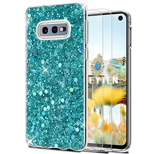 Feyten Coque Galaxy S10e avec Film de Protection écran [Lot de 2], Mince Brillant Bling Paillettes Anti-Rayures Antichoc TPU Silicone Souple Housse pour Samsung Galaxy S10e (Vert)