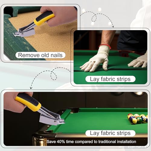 Pool Table Felt,8.53\'/ 9\' Billiard Cloth with 6 Pcs Cloth Strips and Staple Remover,Gloves,Pool Table Felt Replacement kit for Bars Clubs Family (Green, 8.53FT-Thickened) - Thumbnail 5