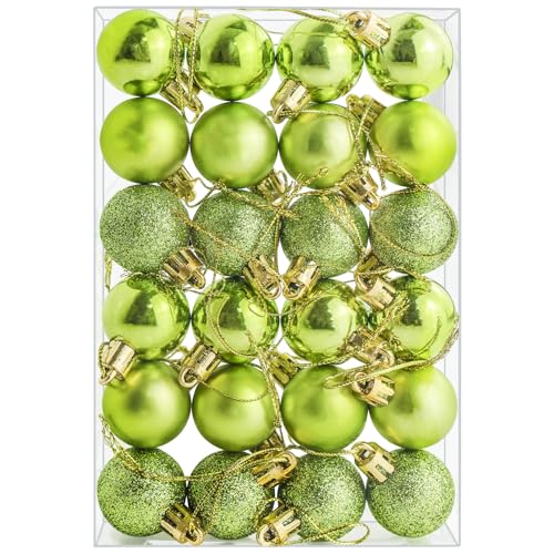 SECALIFE Lot de 24 boules de Noël de 30 mm - Boules de décoration de sapin de Noël incassables - Boules suspendues mini pour arbre de Noël - Décoration de fête de mariage, vert