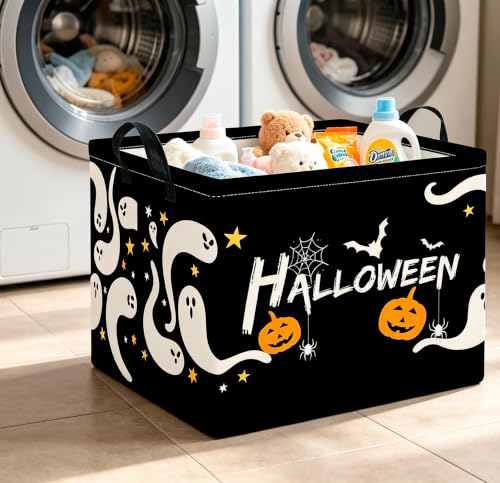 Image of CLOCOR Rectangular Storage Basket,Collapsible Cute Pattern Storage Bin,Waterproof Books Box with Handles,Gift Basket(Serpentine Ghost Halloween)